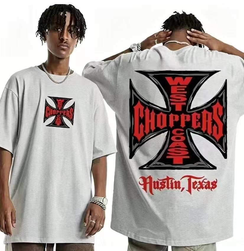 T-shirt Unisex West Coast Choppers con Stampa Croce Nuova Cotone Traspirante Comfort Oversize Hip Hop Motocicletta Manica Corta