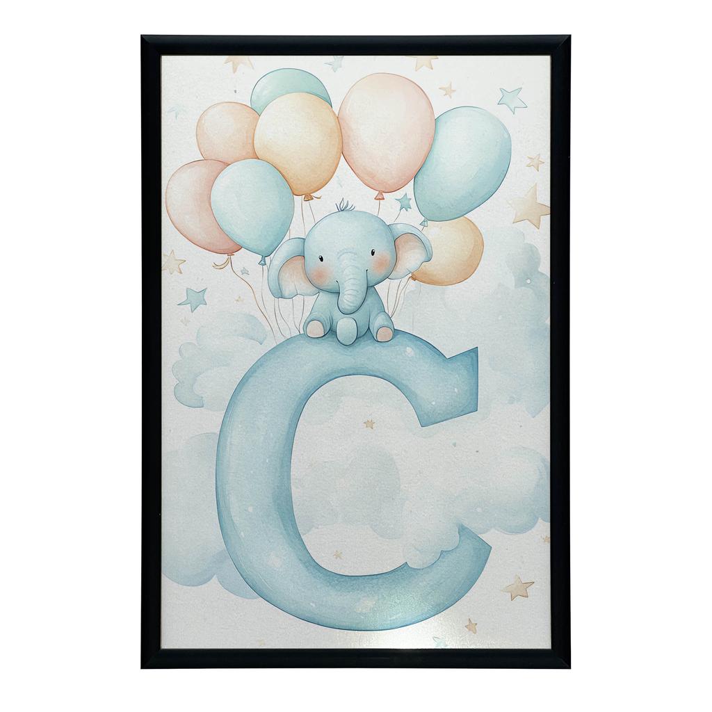 Plakat Słoniątko Na Literze C Plakat Słoniątko Na Literze C, 70X100 Cm, Rama Drewniana Ciemny Brąz, Papier Matowy 230 Gsm