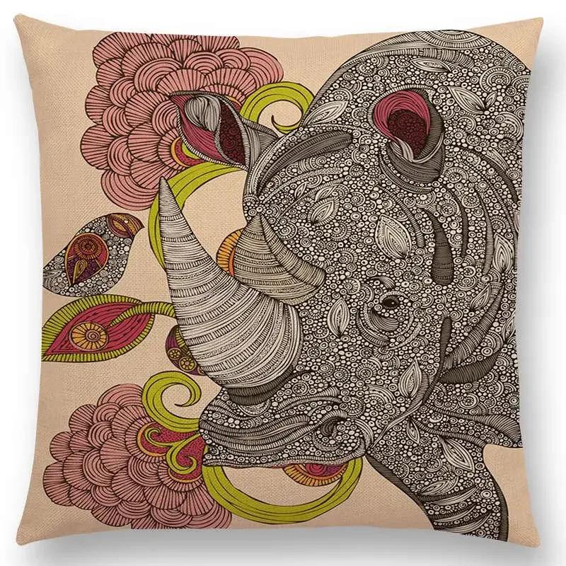 Hinduism Style Cushion Cover Mandalas Floral Animals Flower Deer Elephant Whale Bee Pig Pangolin Squirrel Frog Sofa Pillow Case