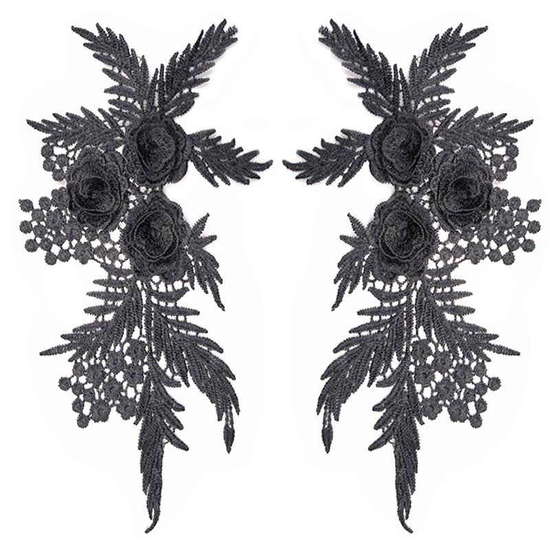 1 Pair Embroidery Flower 29X17cm Hollow DIY Clothing Accessories For Clothes Bag Fabric Applique Lace Applique Sew On