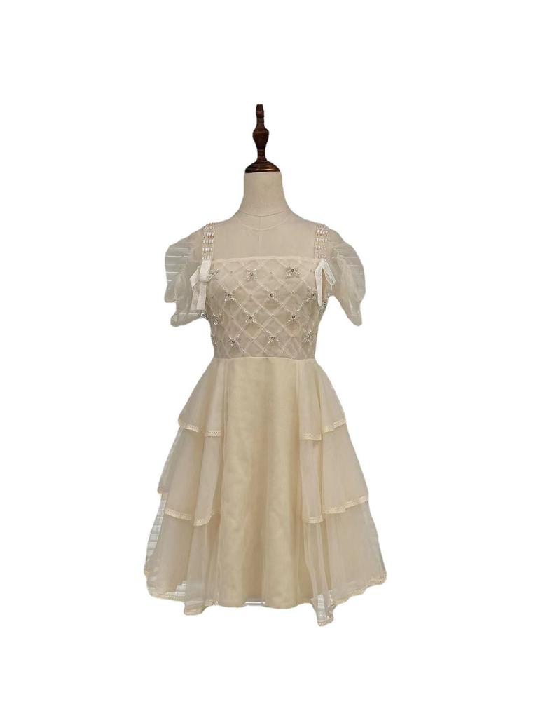 Vietnamesisches Süßes Prinzessin Perlen-Mesh-Kleid 2022