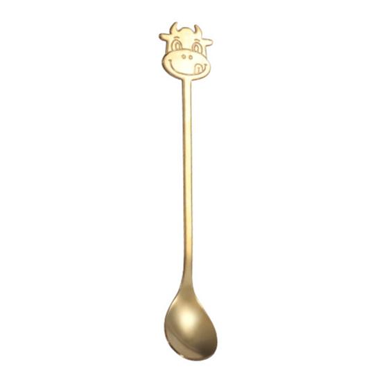 Yousheng Stainless Steel Coffee Spoon, Long Handle with Bull Head Decor, Multifunctional Stirring Spoon for Coffee Milk Tea
