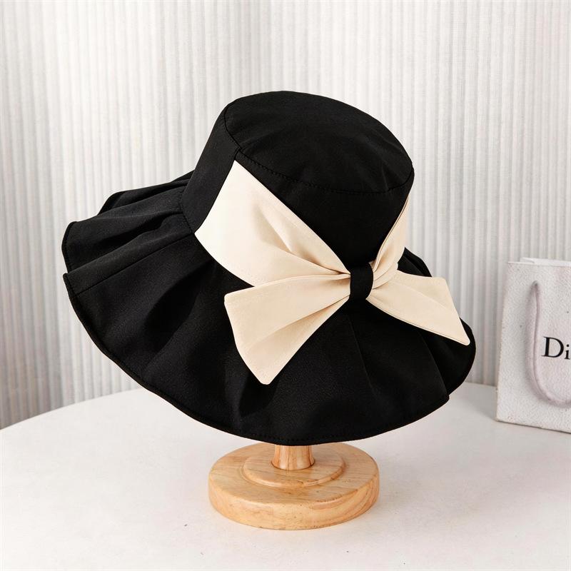 New bow bucket hat women s summer big brim sun protection cover face breathable wide brim sun hat sun hat Adjustable