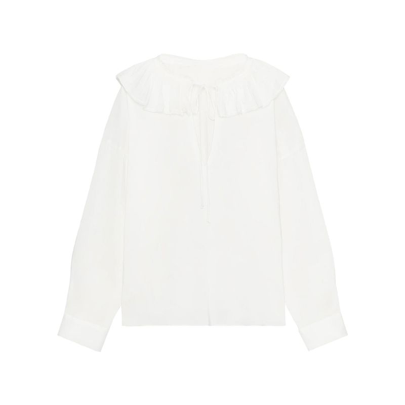 Zaprha 2025 Summer New Fashion Linen Blend Round Neck Loose Long Sleeve Shirts Top 8224149