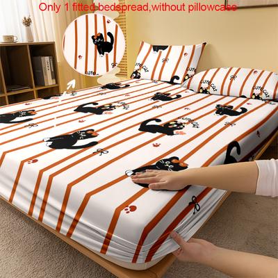 1 Lençol de Baixo Ajustado Fosco Estampado com Desenho Animado de Gato Animal Fofo, Capa de Cama Estampada para Quarto, Roupa de Cama (Excluindo fronhas)