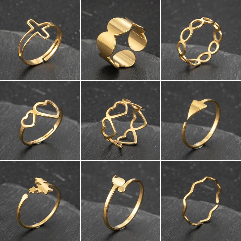 Women's Gold Geometric Cutout Wide Band Cross Ring - European & American Hip Hop Style