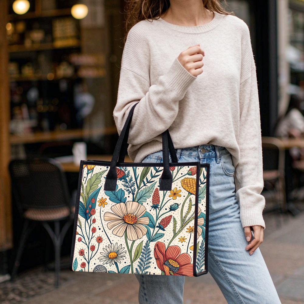 Vintage Floral Print Women Tote Bag Casual Daily Shoulder Bag for Shopping Outdoor