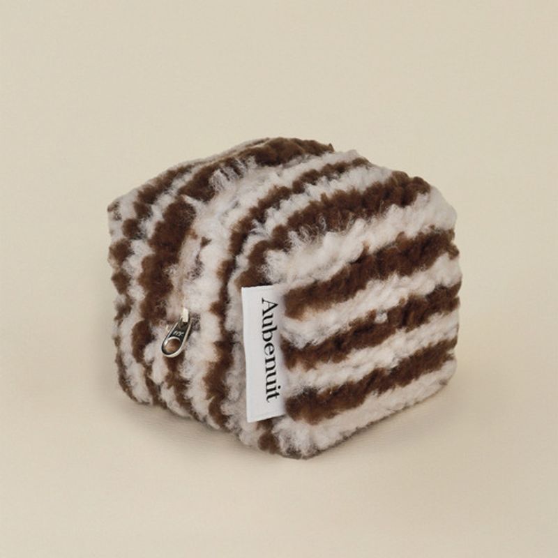 

Aube nuit Obnuit Wool Cube Pouch Keyring Stripe_Brown S (Keyring can be added) No keyring