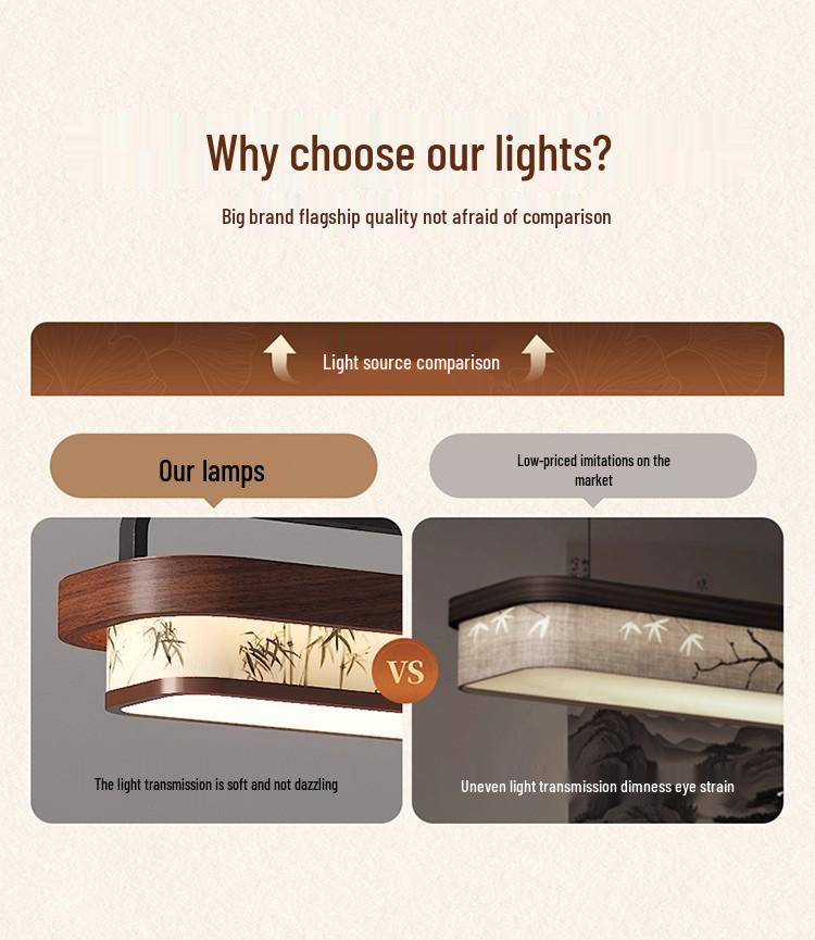 Song Dynasty Zen Chandelier: Retro Fabric, Rectangular Dining Room & Tea Room Light