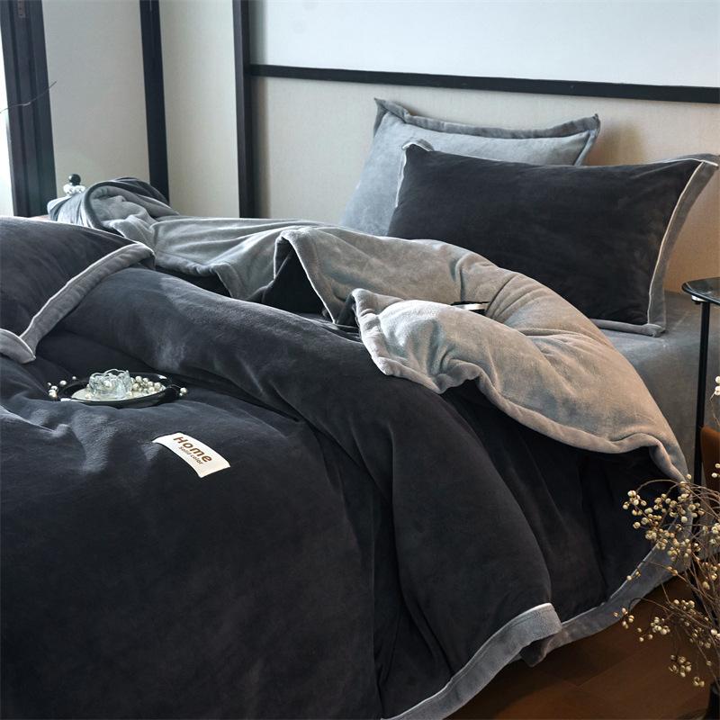 Thickened Milk Fleece Four-Piece Set, Button Coral Fleece Quilt Cover, Bed Three-Piece Set, Fleece Sheet Quilt Cover