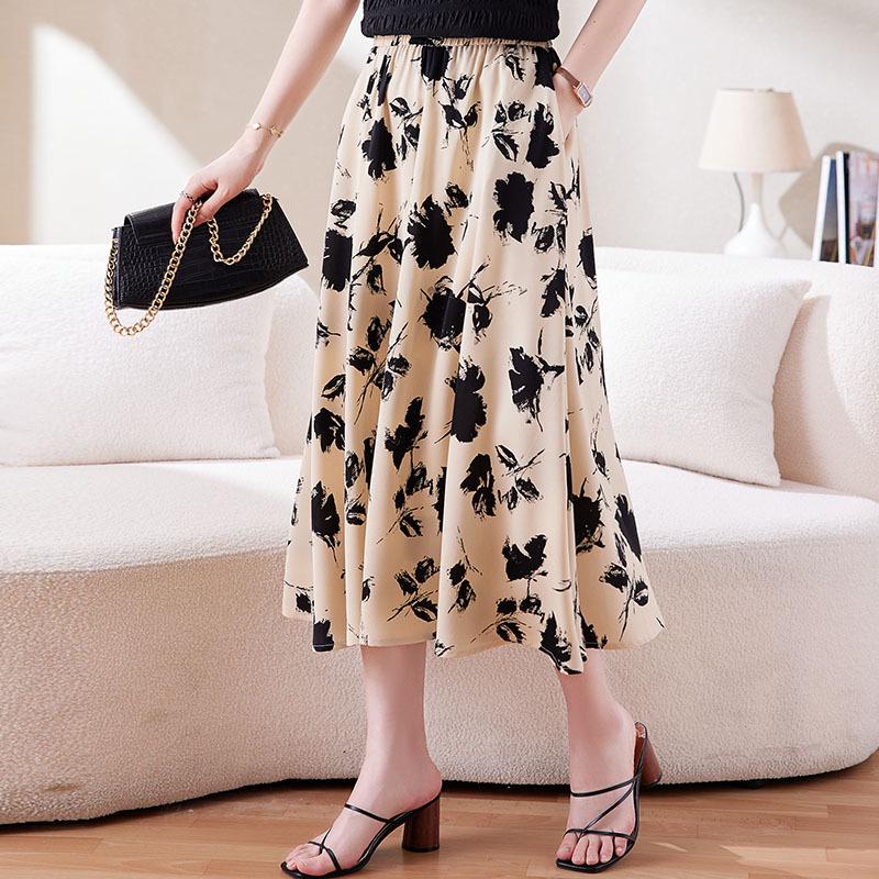 Damen Chiffon Blumen A-Linien Rock - Stilvoller Sommer Elastischer Bund Überwurf