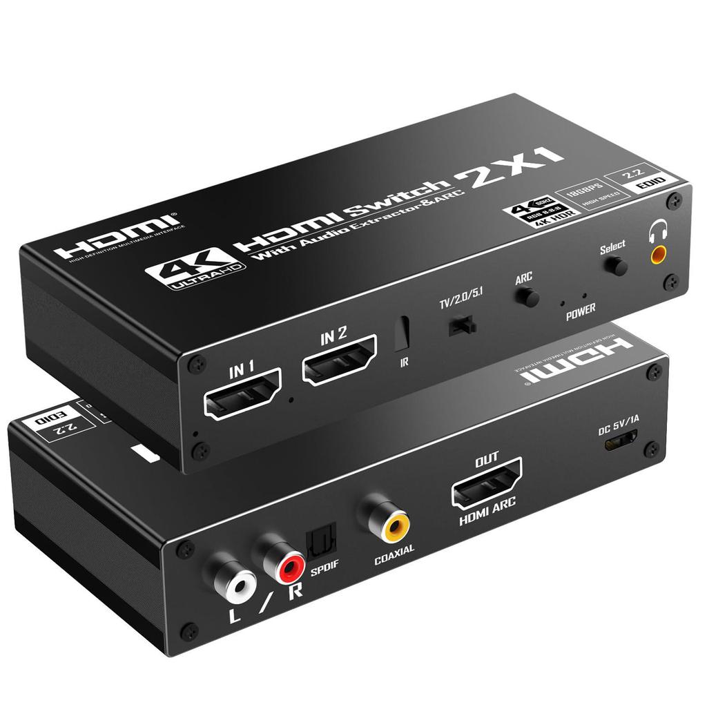 2-in-1 HDMI 2.0 Splitter & Audio Separator for PS4/Switch with ARC Support