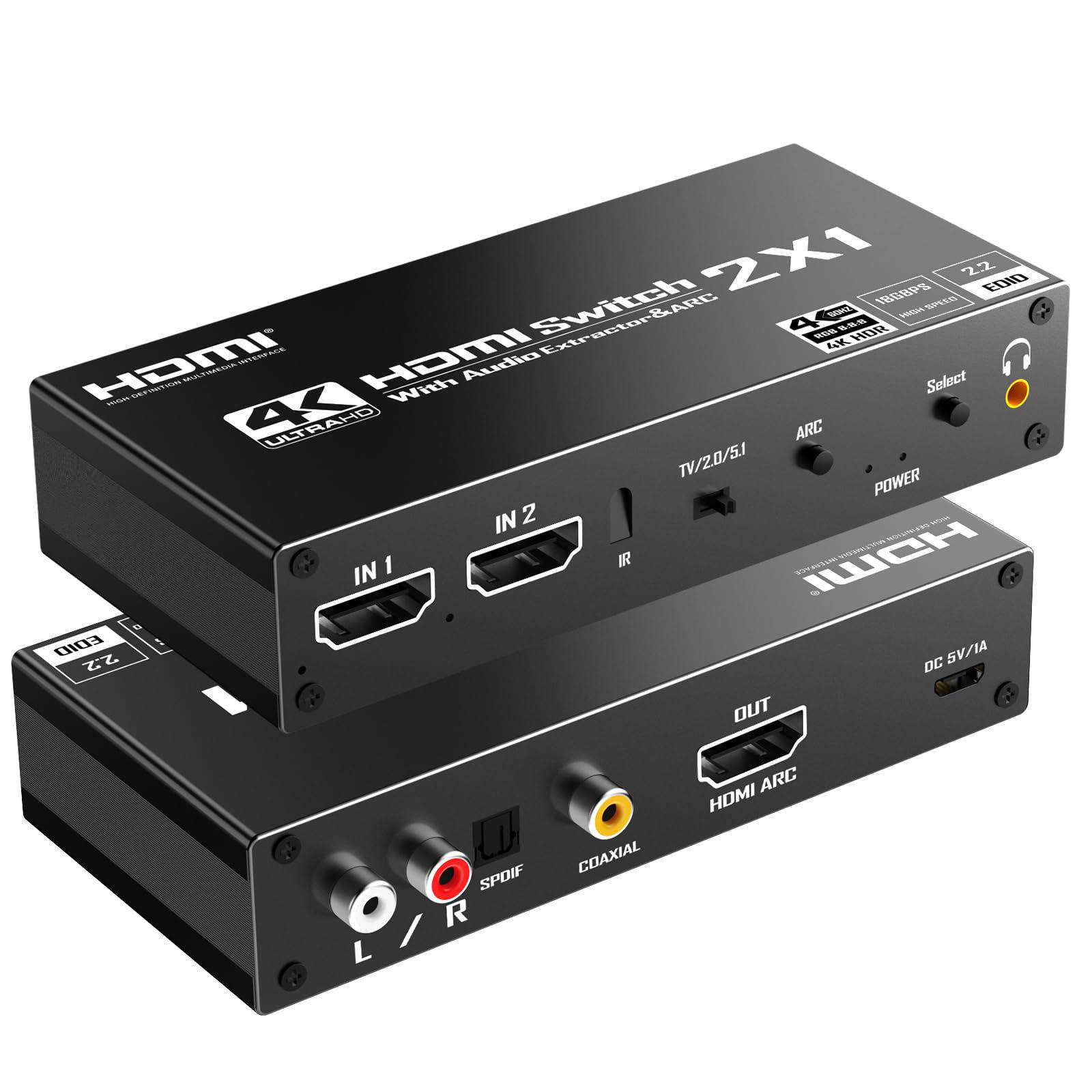 

2-in-1 HDMI 2.0 Splitter & Audio Separator for PS4/Switch with ARC Support HDMI чорний