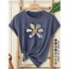 Women's Elegant Style Plus Size Loose Short Sleeve Watercolor Daisy Hand-Painted Print Pattern Round Neck Women's Comfortable Soft Breathable New