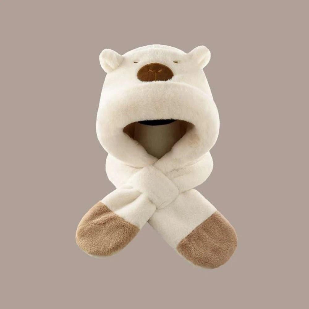 Thickened Capybara Hooded Scarf Set Soft Plush Plush Hat Scarf Set  Cycling Protection