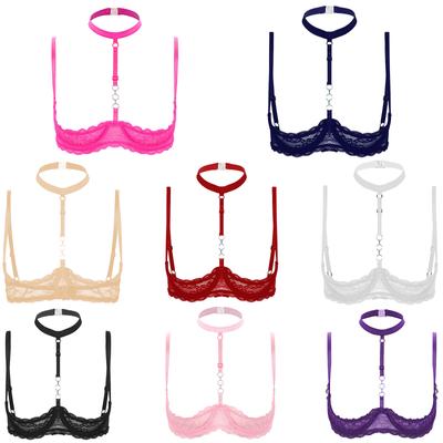 Moda Tamanho Grande Sutiã Feminino Sutiã 1/4 Bojo Com Aro Decote Halter Renda Push Up Lingerie Roupa Íntima S-5XL