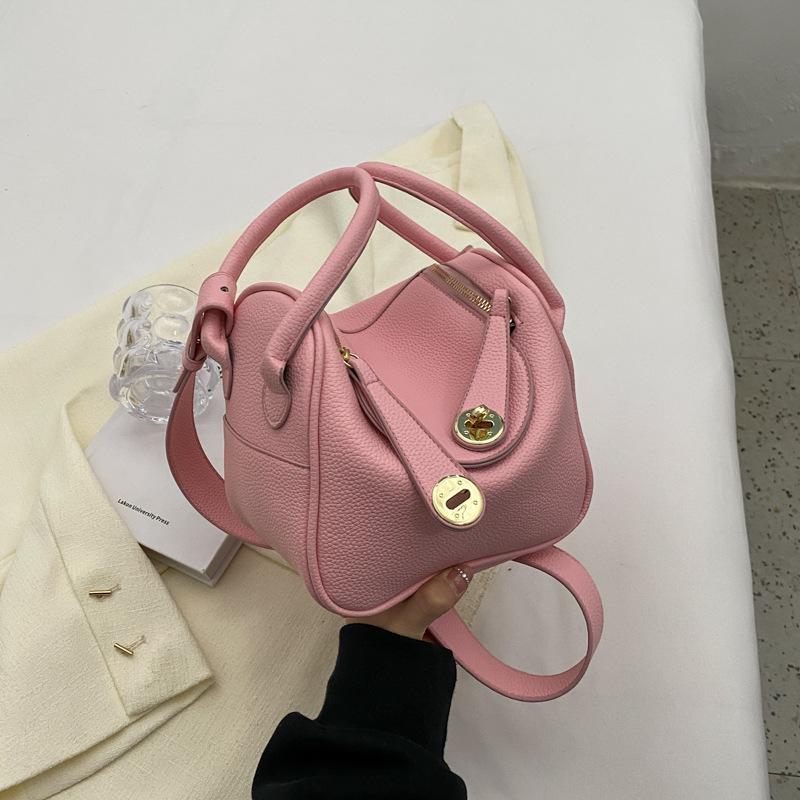 Premium lychee pattern celebrity style new double pull portable shoulder oblique span casual women's bag