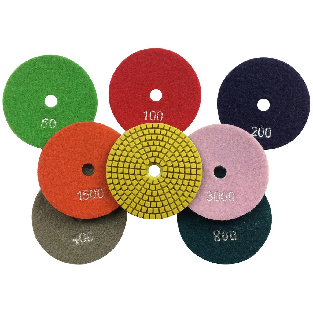 Konfor 10cm Wet Grinding Diamond Cutter Rim for Marble and Granite, 50-3000 Grit, 7-Piece Set