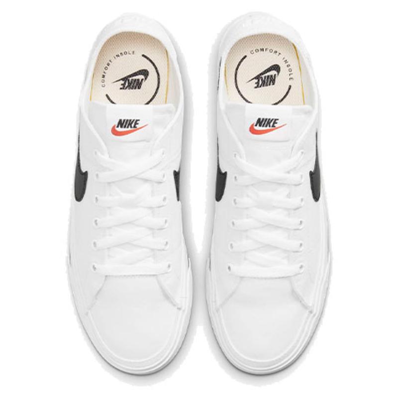 Nike Court Legacy Canvas White Black Swoosh  Sneakers  CW6539-101
