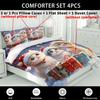 Lifesmells 3pcs Kitten Santa Duvet Cover Set Cute Bed Cover Set Fluffy Bedding Set 1 Quilt Cover + 1/2 Pillowcases+1 Flat Sheet