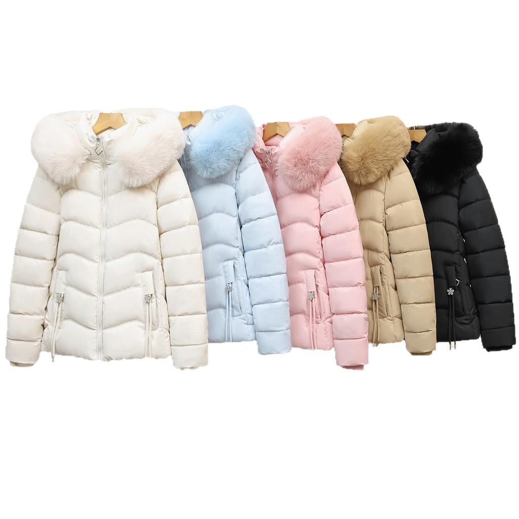 Cotton clothes short women's new models small fashion waist double line line big fur collar windproof sleeves cotton coat