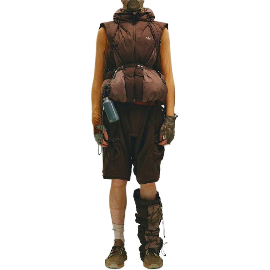 adidas Originals X Hamcus Collaboration FW23 Color Block Quilted Logo Drawstring Zipper Down Vest Unisex Vests Brown IU4840