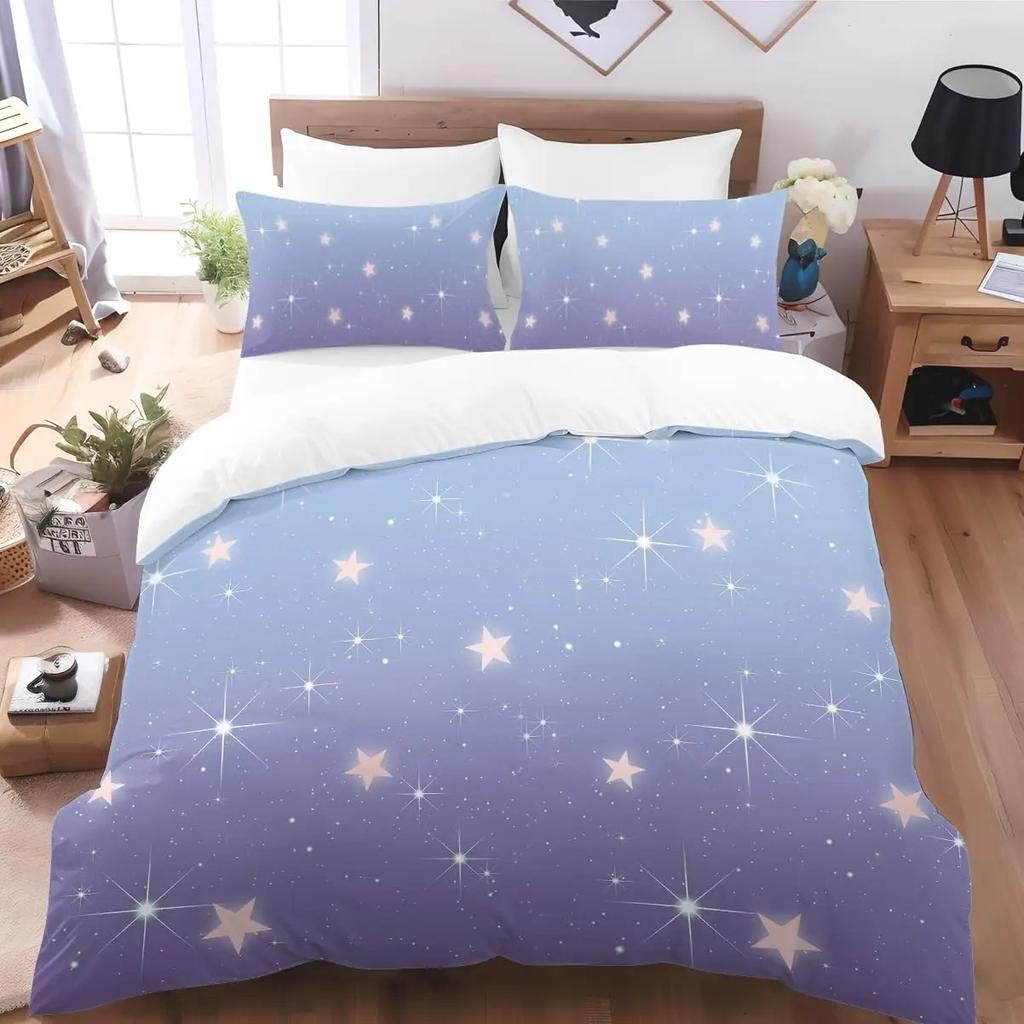 Sparkling Stars Bedding Set Galaxy Duvet Cover Pink Constellation Astrology Zodiac Nebula Comforter