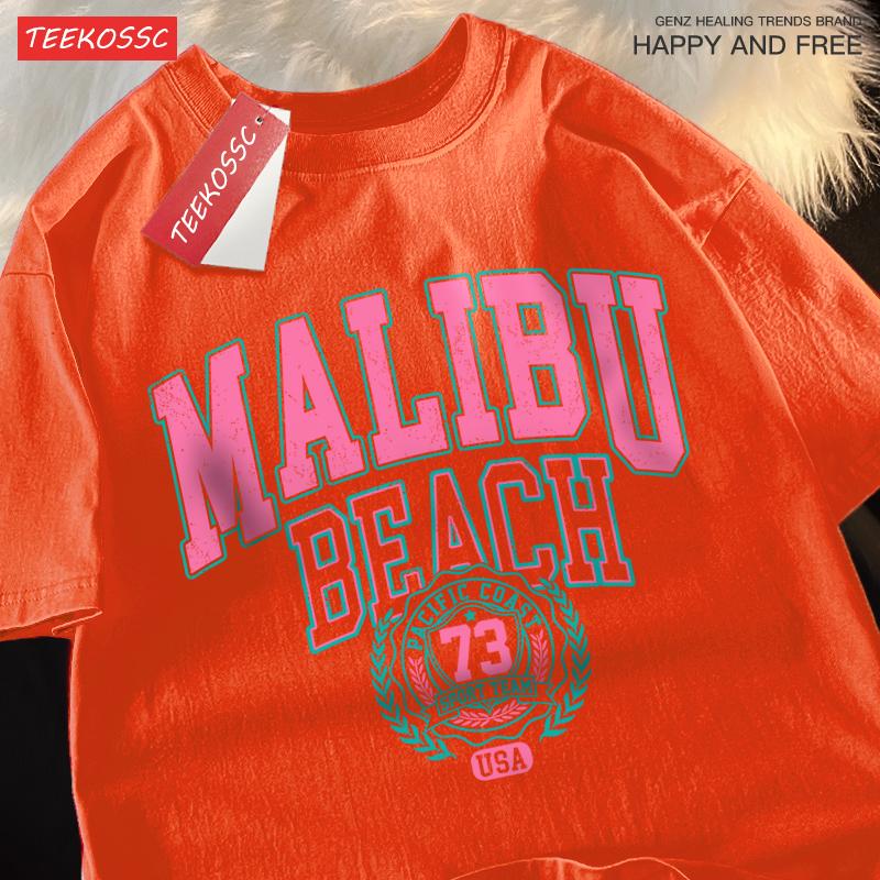 Malibu Beach Simple Letter Printing Print Men Women Top Fashion T Shirt Cotton Loose T-Shirt Casual O-Neck Clothes Oversize Top