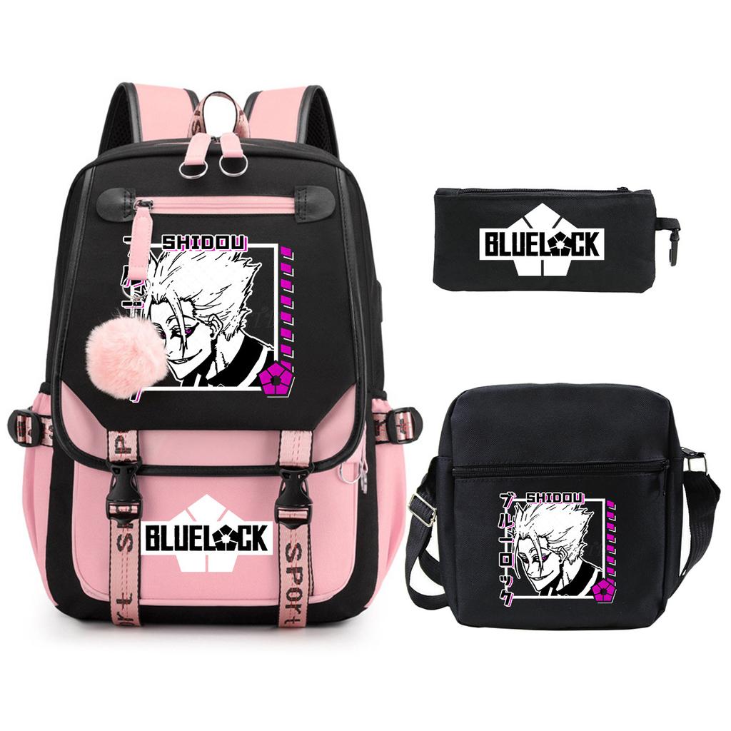 Blue Prison Student School Bag Large Capacity Children'S Shoulder Bag Casual Pencil Bag Set
