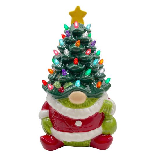 Lighted Christmas Gnome Tree Small Resin Faceless Old Man Christmas Tree Decoration for Holiday