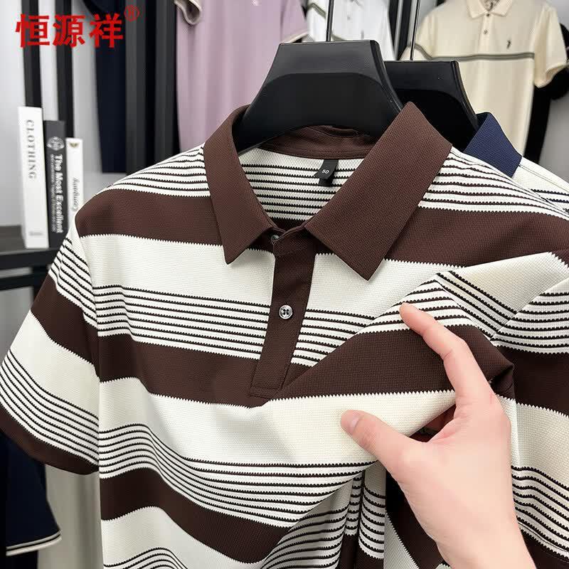 Hengyuanxiang Men s Striped Short Sleeve Polo Shirt 170/M