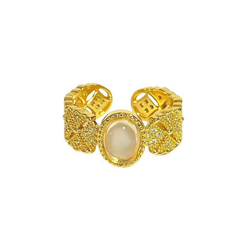 Medieval Personality Retro Fortune Imitation Opal Exquisite Opening Ring Fashion Niche Light Luxury High-End Ring Woman