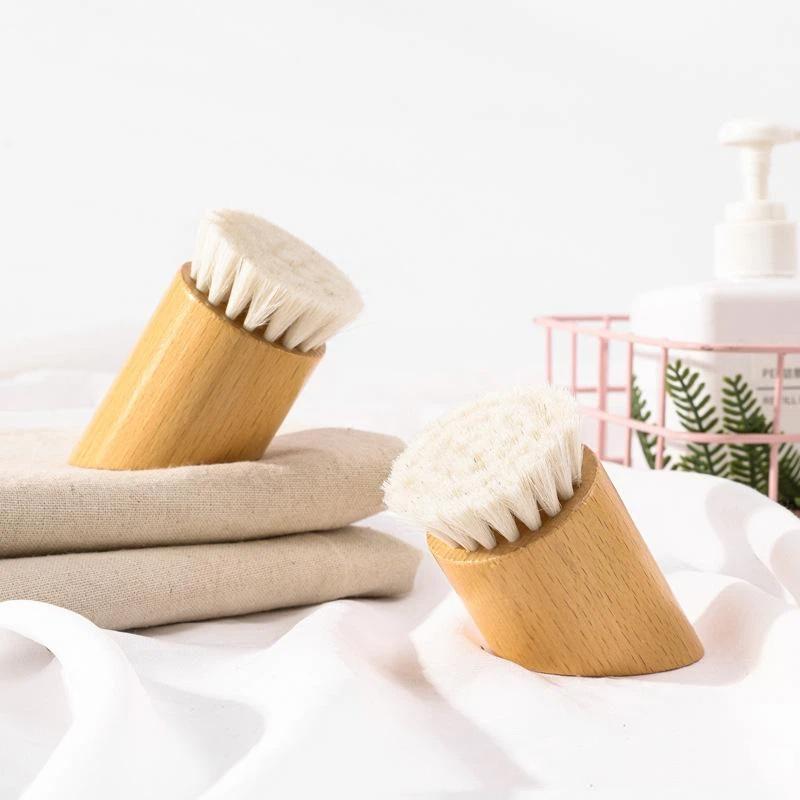 Houten Handvat Gezichtsborstel Wol Reinigingsborstel Schoon Handmatig Zachte Gezichtsmassager Huidporiën Reinigingsborstel Gezichtsverzorgingsborstel Schoonheidstool