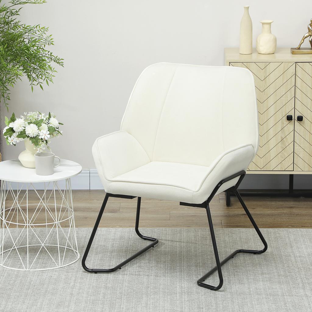 Lounge Chair With Wide And Padded Seat Upholstered In Velvet Metal Legs Cream Armchair For Living Room