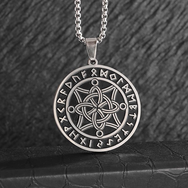 Exquisite Stainless Steel Rune Compass Pendant Necklace Men\'s Nordic Amulet Jewelry Gift