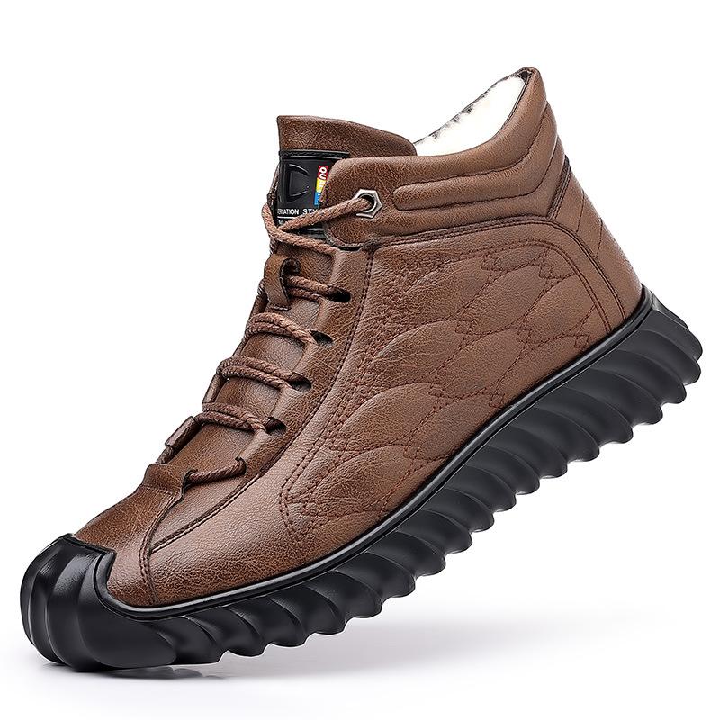 

Cotton shoes men s 2024 winter fur integrated thickened warm snow boots piled thickened high-top fashion non-slip leather boots 44 світло-коричневого кольору