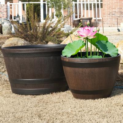 Flowerpot with Built-In Drainage System Rustic Style Garden Container Entryway Decorative Planter Barrel Flowers Herbs Vegetables Small Shrubs Balcony