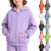 Girls' Lightweight Zip Up Hoodie with Pockets Long Sleeve Color Casual Top for Everyday Wear