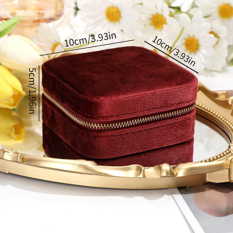 Velvet Jewelry Box For Women Geometric Sqaure Jewelry Storage Case Necklace Ring Earrings Travel Portable Zipper Boxes