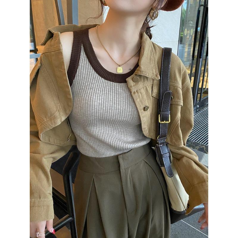 

Контрастный цветной вязаный жилет, женская нижняя одежда, осень и зима, новый дизайн, ниша, прикрывает грудь, небольшой топ с подтяжками L