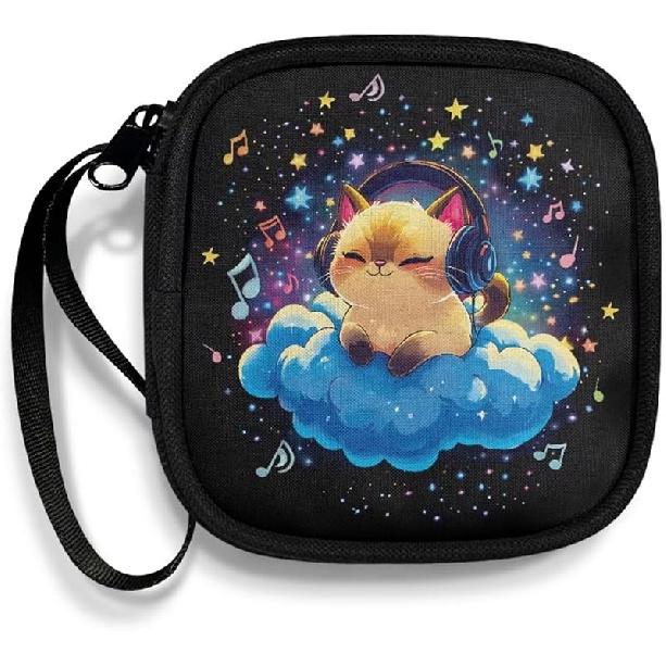 Mushrooms and Moon Carrying Earphone Case Pouch Storage Bag Holder-Earbud Case Headphones Storage Bag Pouch for Headphone, Bluetooth