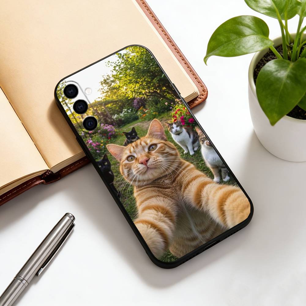 Cat Phone Case Black Silicone Soft For Samsung Galaxy A73,A72,A71,A70,A53,A52,A51