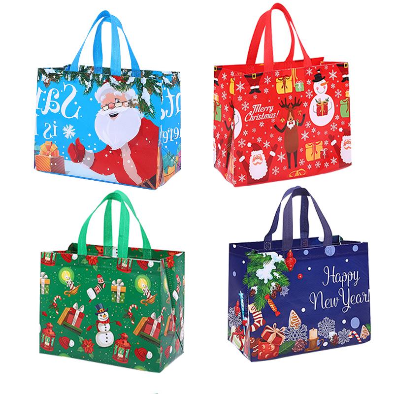 4/8pcs Merry Christmas Tote Bags Candy Gift Packaging bag Santa Claus Non-woven Fabric Handbag 2025 xmas New Year Party supplies