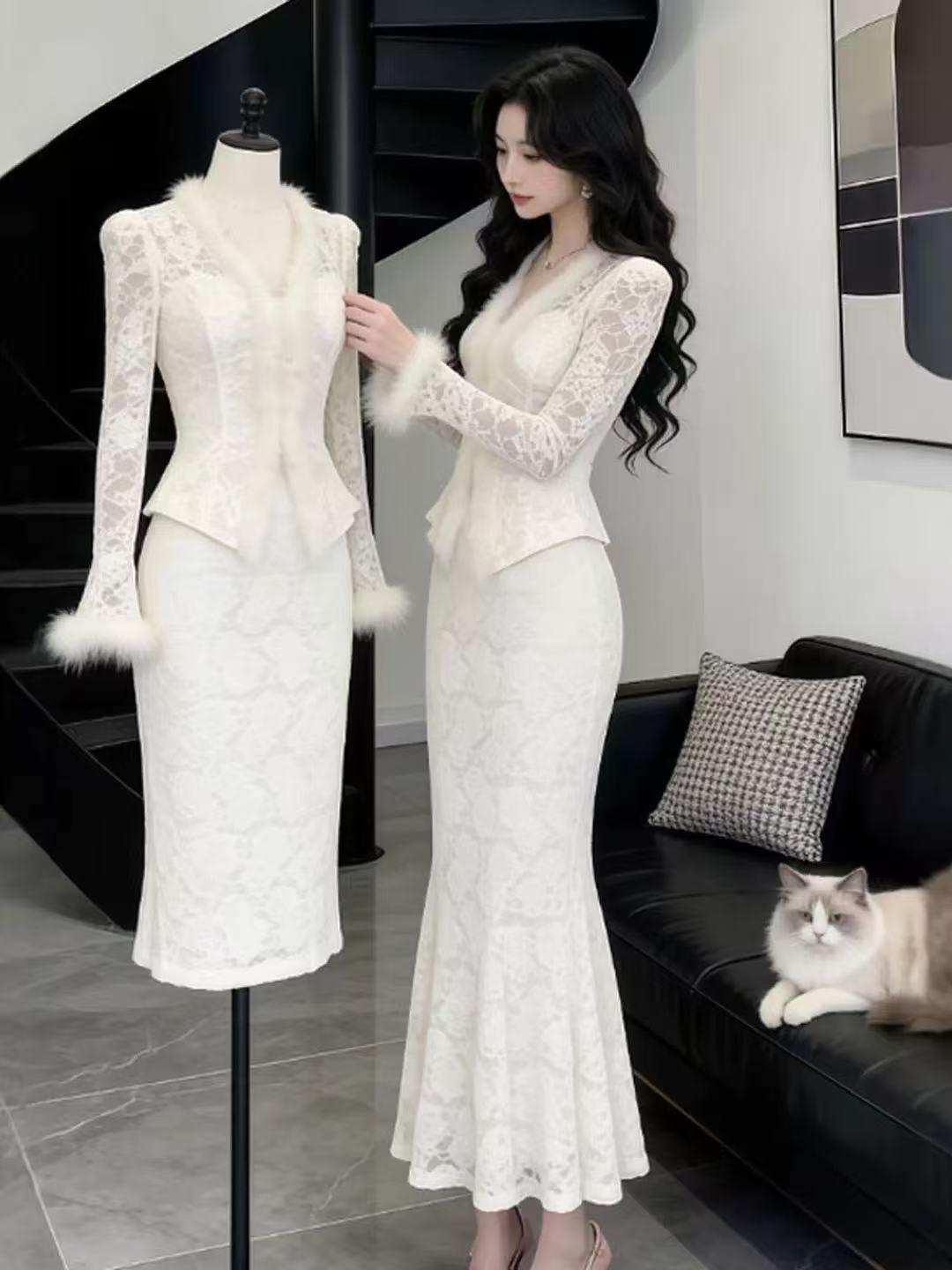 Spicy Girl V-Neck Top & Fishtail Skirt Set - Spring Collection M