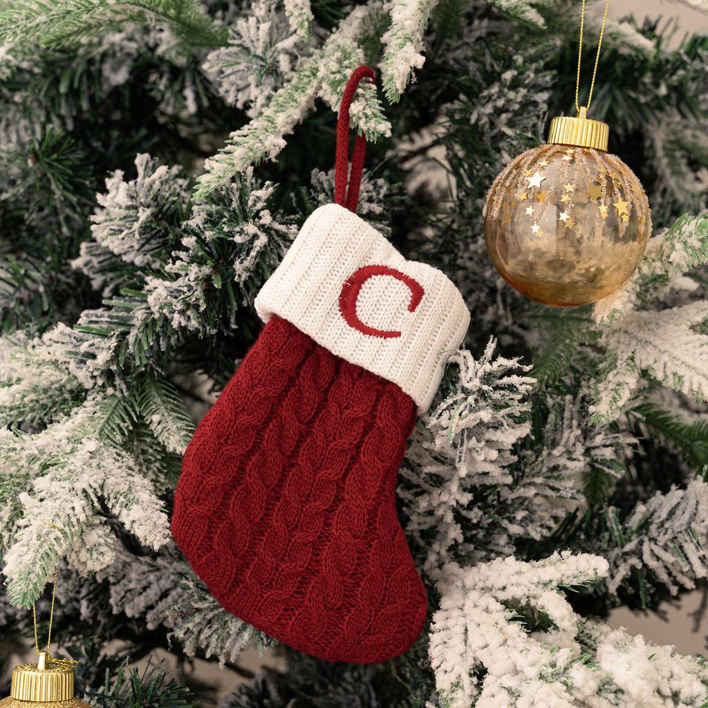 Letters Christmas Stocking New Knitting Christmas Tree Pendant Decorations For Home Xmas Gift Snowflake Alphabet Christmas Socks