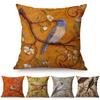 Birds Vintage Oil Painting Style Cushion Cover European Retro Flowers 3D Painting Art Throw Pillow Case Cotton Linen Pillowcase