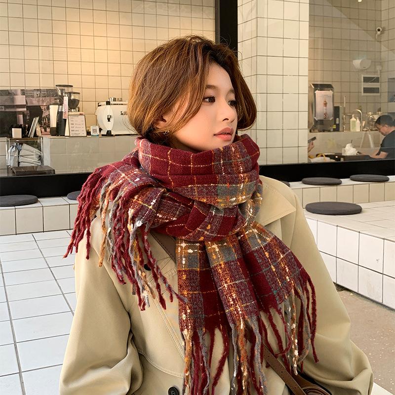 2025 Korean imitation cashmere scarf women's autumn and winter high-end warm shawl cute versatile plaid scarf