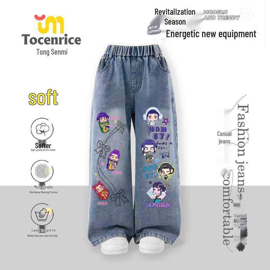 K-Pop Monster Hunter Hexe-flicka Barnjeans med rak passform och fleecefoder (Vår/Vinter 2025)