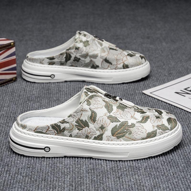 

Trendy Canvas Half Slippers Mens Summer New Comfortable Breathable Casual Shoes Fashionable One-Pedal Cloth Shoes Men 44 зелёный