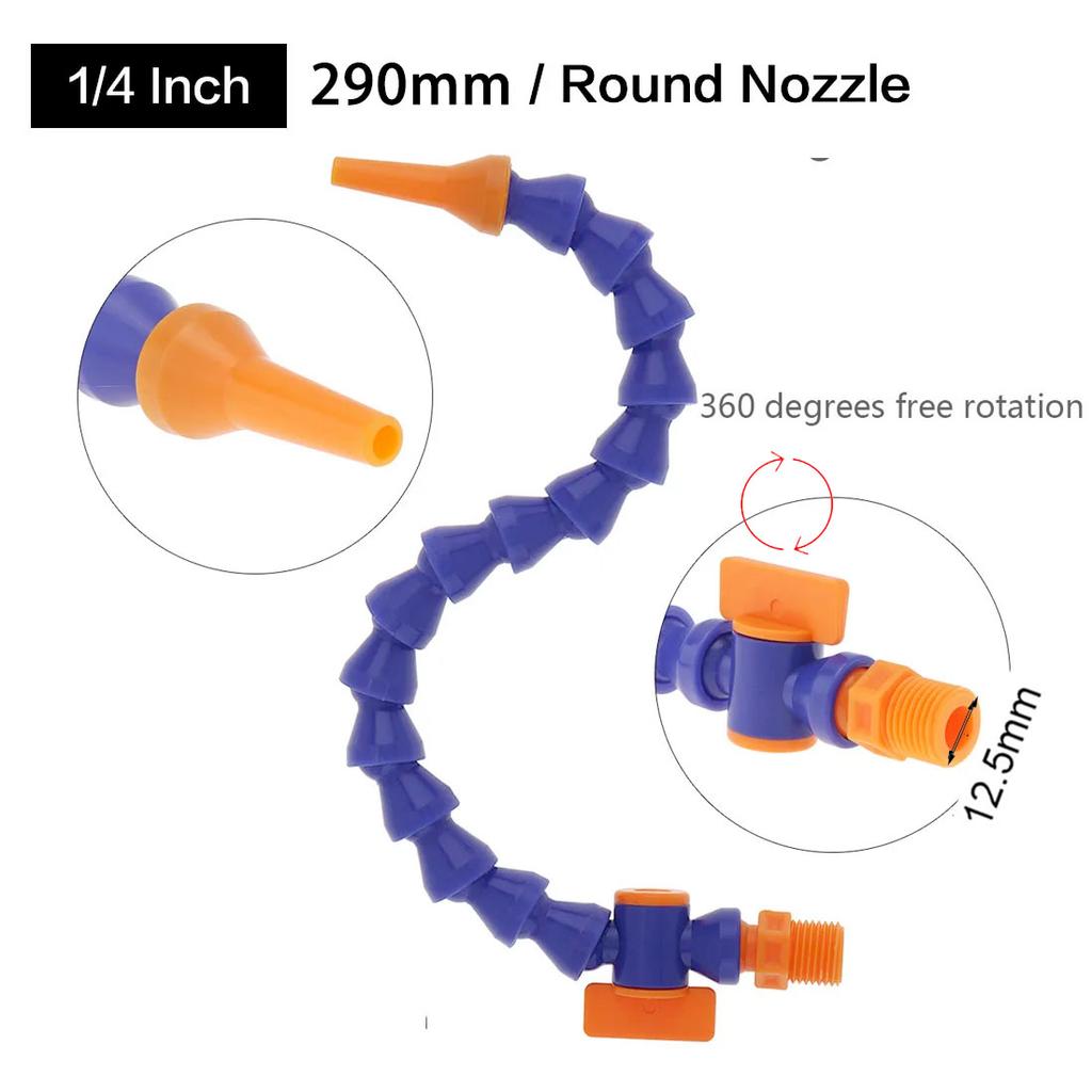 1/2 3/8 1/4'' 300mm 400mm Plastic Flexible Water Oil Coolant Tube Hose with Round Flat Nozzle for CNC Milling Lathe Cooling Pipe